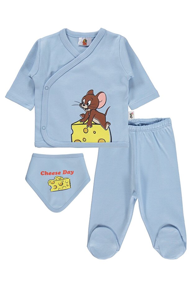 Cheese Day Printed Bodysuit Sets - Blue