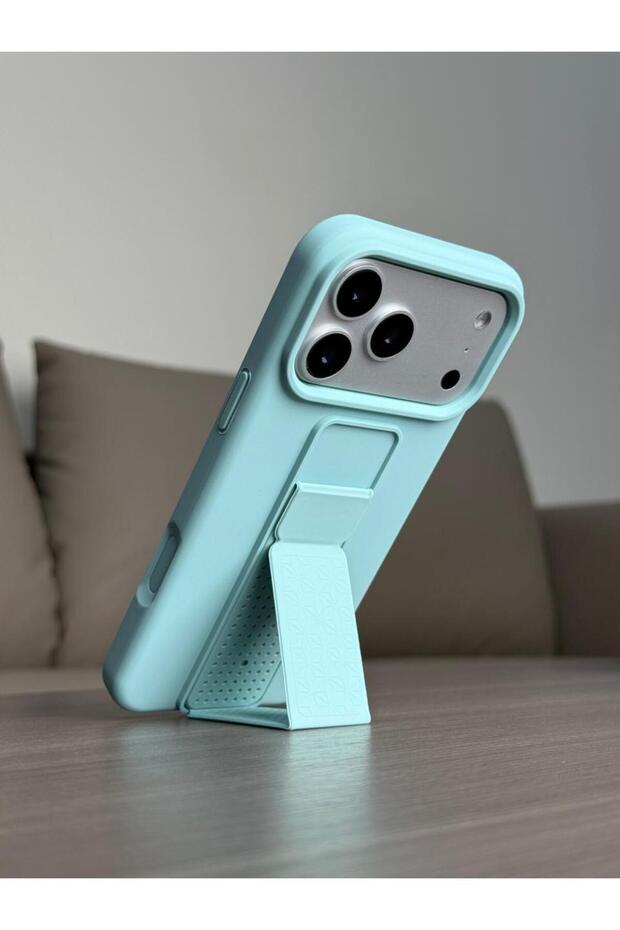 Premium Foldable Kickstand Silicone Case for iPhone 17 Pro - Slim Matte Shockproof Protective Cover