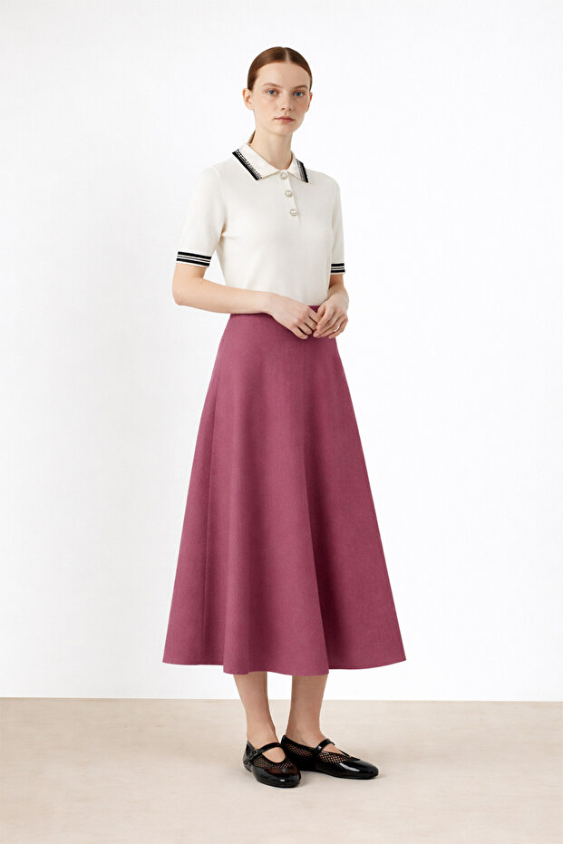 Plum Pleated Flared Midi Skirt