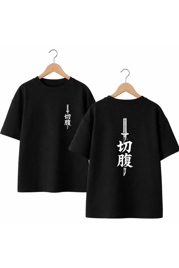 Jabon Sword Back and Front Chest Printed 100% Cotton Oversize Loose Regular Fit Crew Neck T-Shirt
