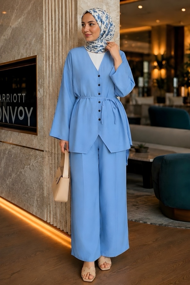 Baby Blue Rope-Tie Shirt and Pants Set