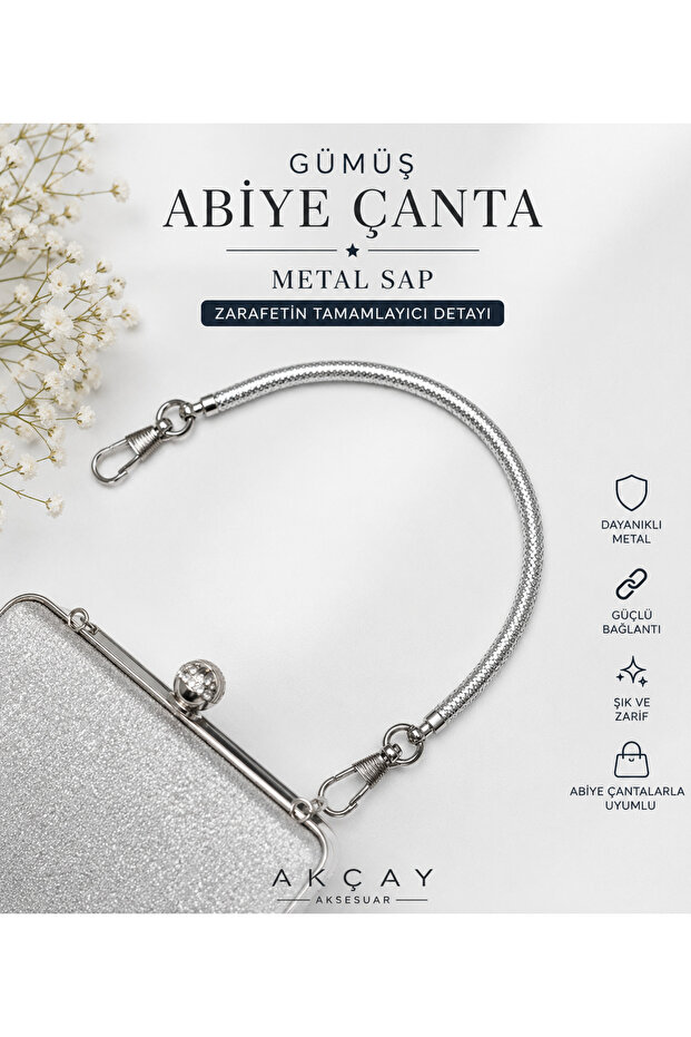 Silver evening bag metal handle evening bag strap