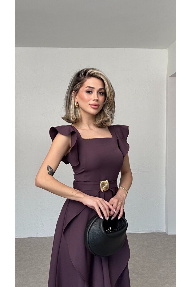 Rochie lungă cu volane și curea - 2