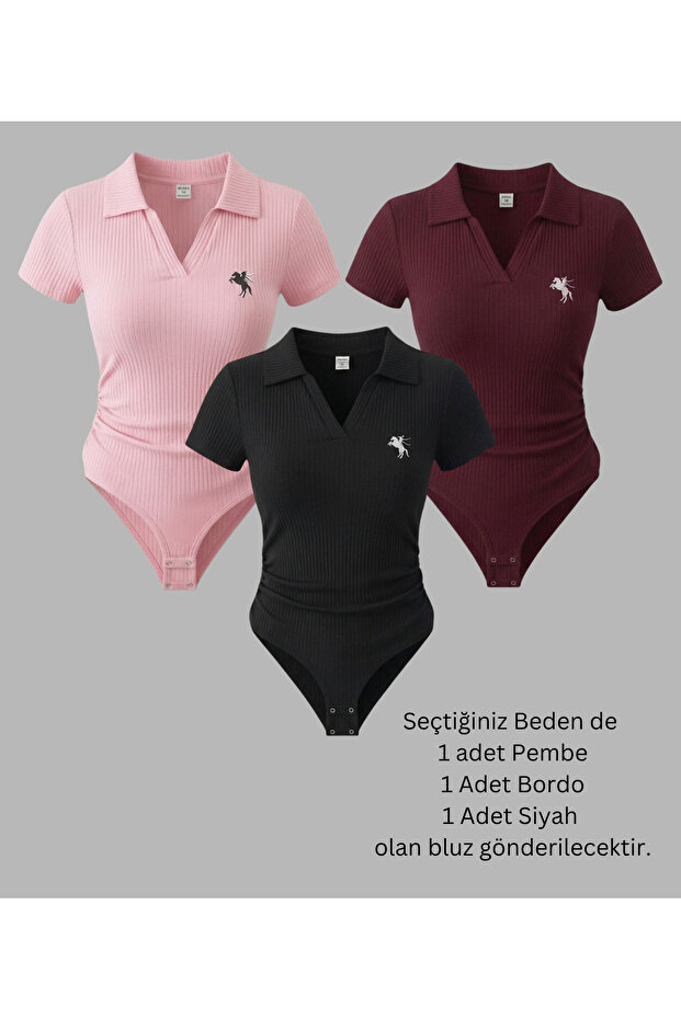 Polo Collar Ribbed Lycra Premium Bodysuit