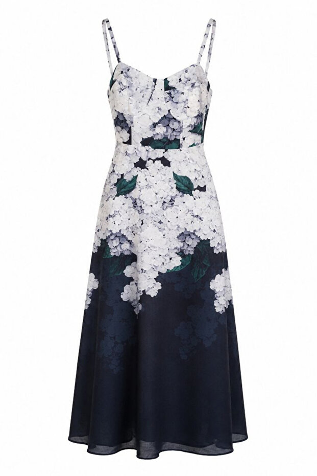 Strapless Hortensia Patterned Black Dress with Straps
