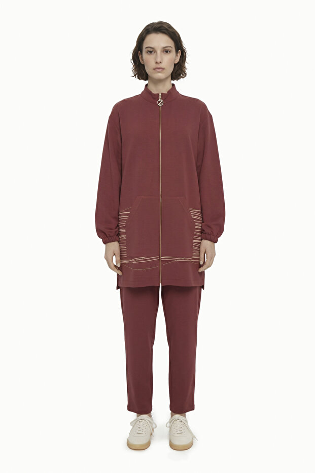 Zippered Pocket Detailed Sports Suit Tile Suit 1944