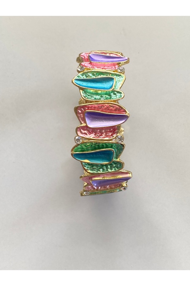 Steel Bracelet with Colorful Enamel, Adjustable Bracelet with Internal Rubber Strap