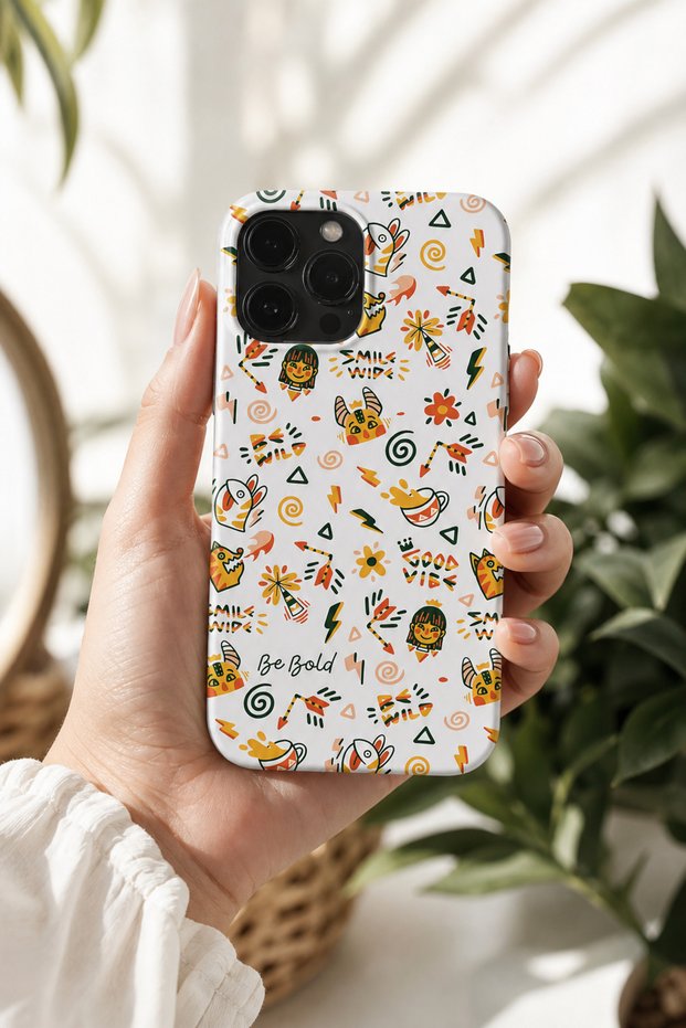 iPhone 15 Pro Max Compatible Launch Silicone Cleopatra Patterned Shock Absorbing Case White