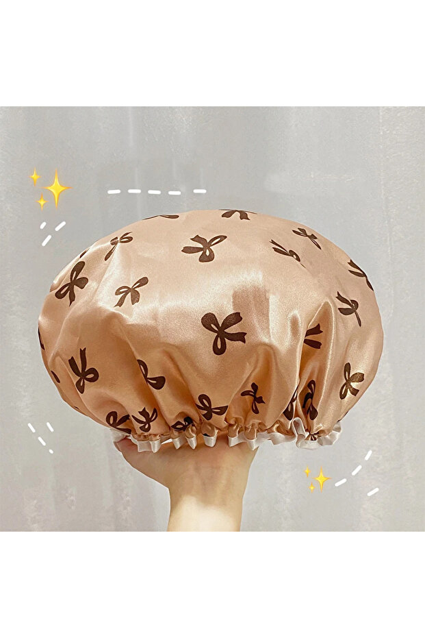 1PC 1PC Double Layer Shower Cap Waterproof Reusable Printed Bath Hair Bonnet for Women Ladies Spa Sa