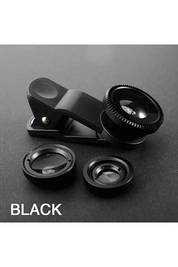 Black 3in1 Fisheye Wide Angle Micro Camera Lens For iPhone Redmi 3IN1 Zoom Fish Eye Len on Smart...