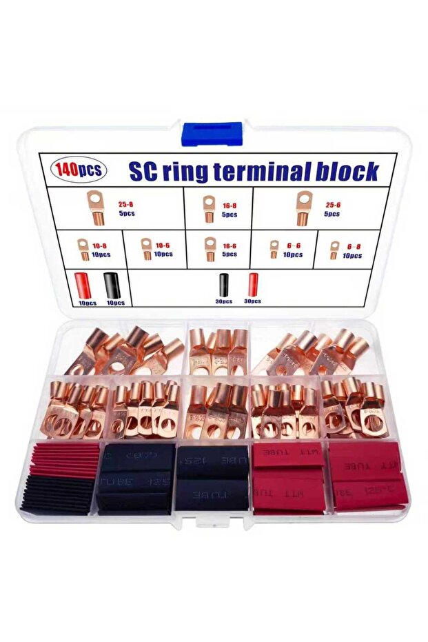 140pcs 140/220pcs Battery Lug Ring Terminal Tool Kit for Power Distribution Cable Ends Connectors fo
