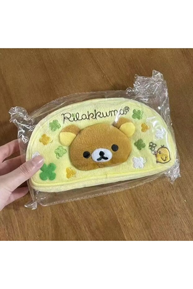 1 Rilakkuma Japanese Cartoon Cute Four Leaf Clover Series Plush Doll Pen Case Makeup Bag Stationery.