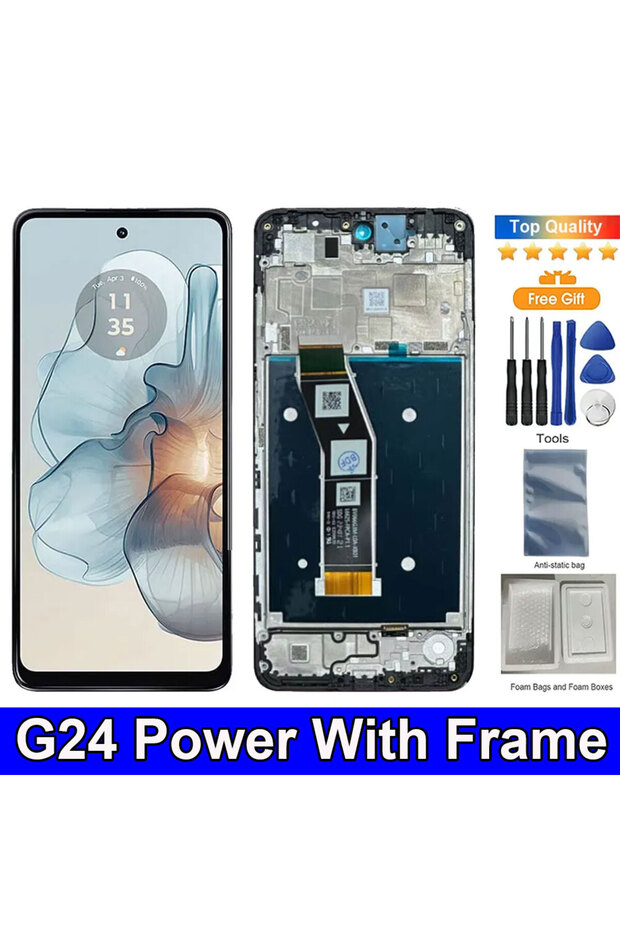 شاشة عرض LCD طراز G24 Power مع إطار مقاس 6.56 بوصة لهاتف Moto G24 XT2423-1 مع لوحة لمس رقمية مدمجة