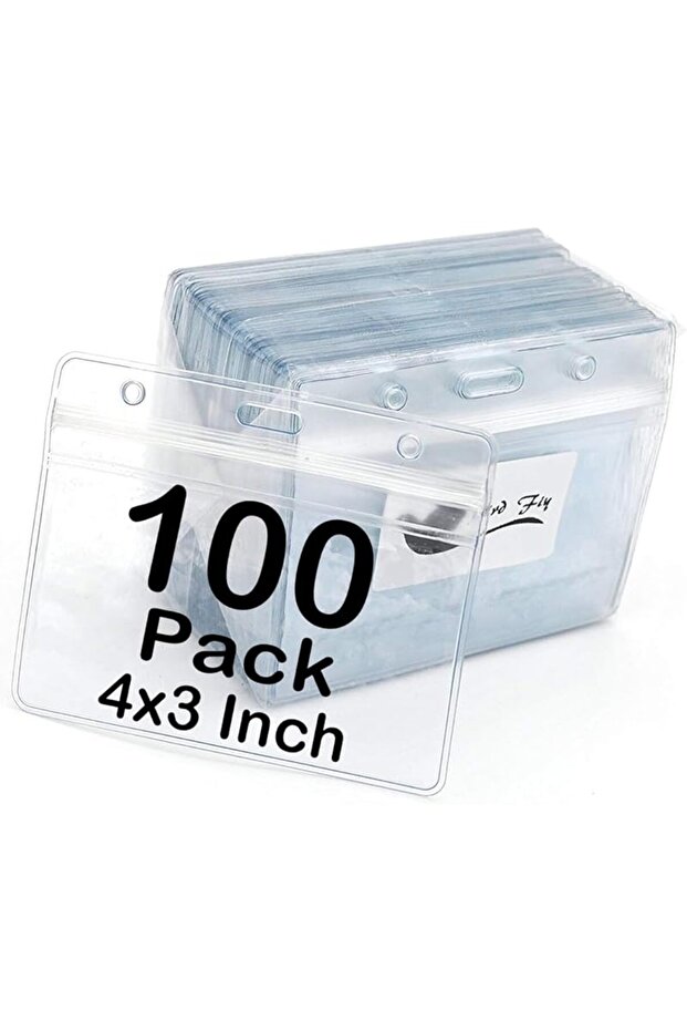100pcs 100 Pack Badge ID Card Holders Clear Plastic Horizontal Premium Badge Holder : Office Product