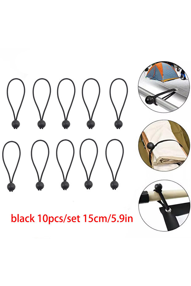 Black 10Pcs 10Pcs/Set, 100 Pieces Per Pack, Outdoor Tent Straps, High-Elastic Rope Plastic Ball Tie