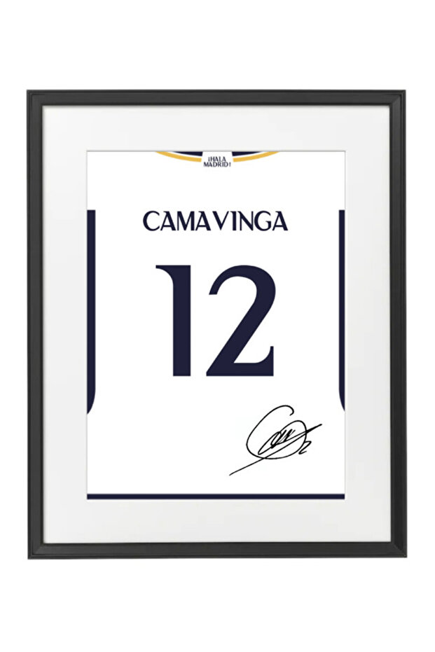 Camavinga Real Madrid Autographed Jersey 2023-24 Poster with Frame 50x40cm