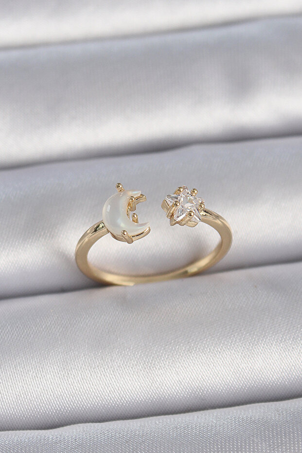 Brass Gold Color Pearl Crescent Zircon Stone Star Adjustable Model Women's Y - Teolsa5100-3
