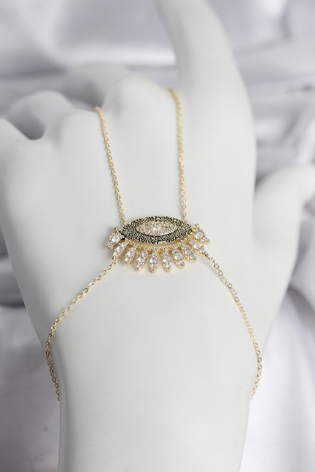 Brass Gold Color Zircon Stone Eye Model Women's Şahmeran