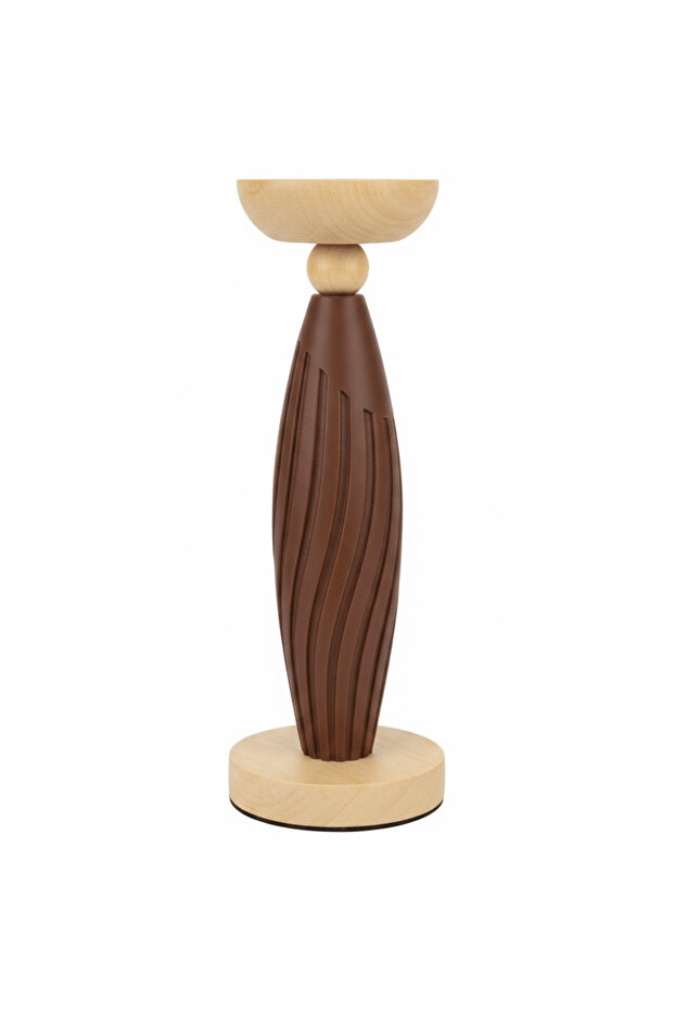 Brown & Natural Wood Candle Holder – 29 cm Decorative Pillar Stand