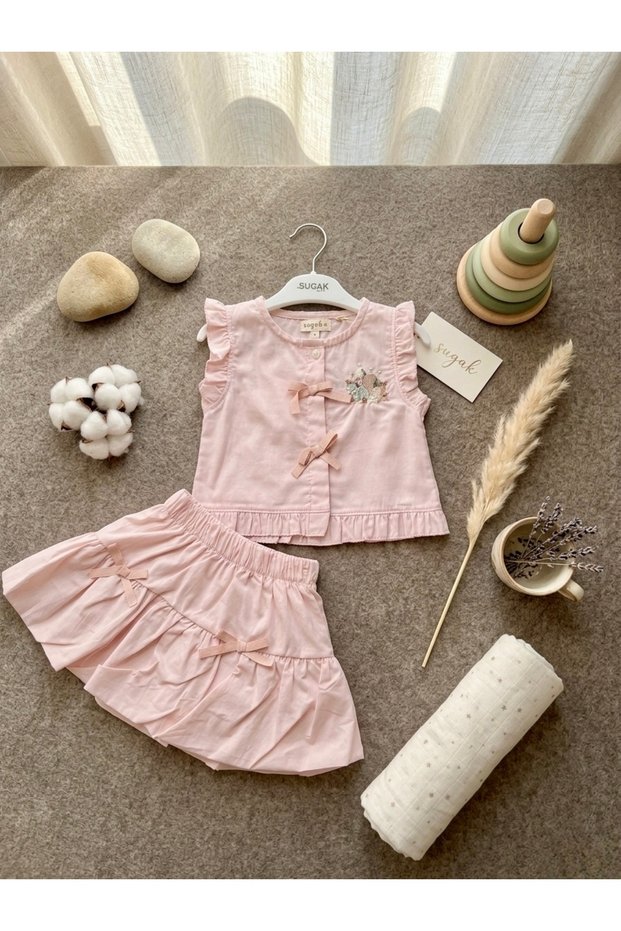 Girl's Holiday Linen Balloon Skirt 2-Piece Summer Set