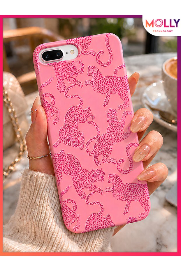 Pink Predator Pattern Inside Velvet Silicone Case for iPhone 8 Plus