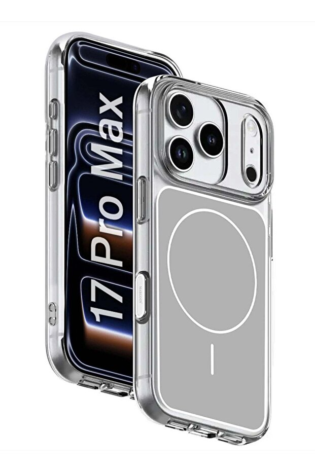 Transparent Magnetic Case Cover for iPhone 17 Pro Max - Scratch-Resistant Protection with Raised Edges - Silver