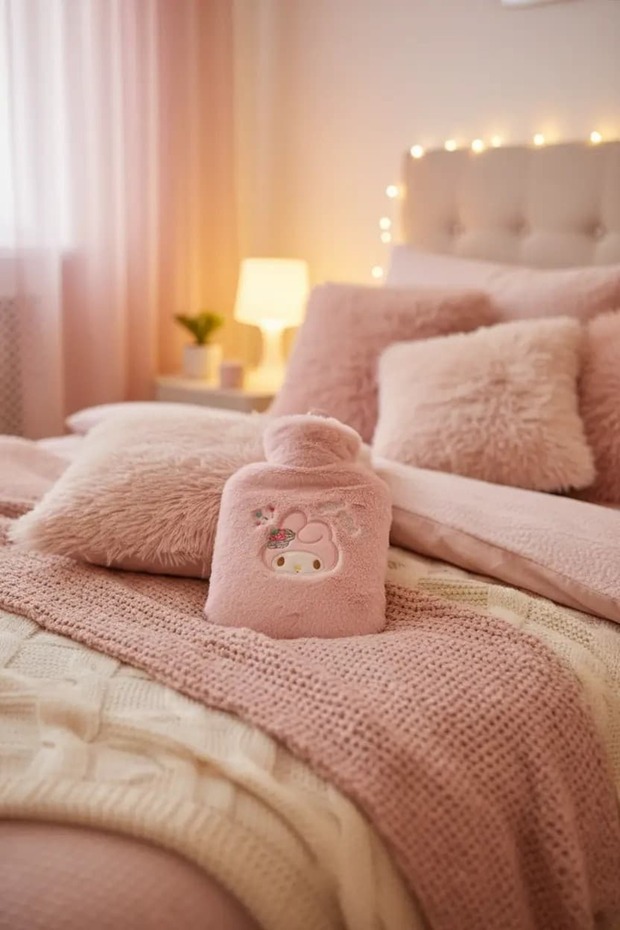 Sanrio Licensed My Melody Plush Covered Hot Water Bag – Soft Textured Comfortable Thermofor