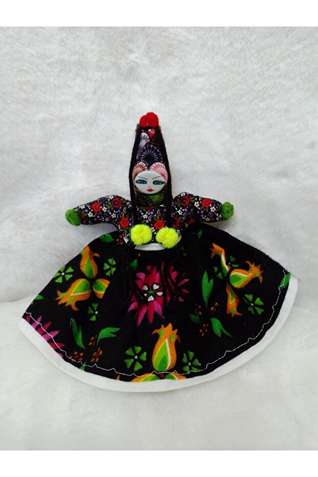 Geographical Marked Traditional Cloth Doll - Can Sit Authentic Doll with Black Floral Skirt B1Ob