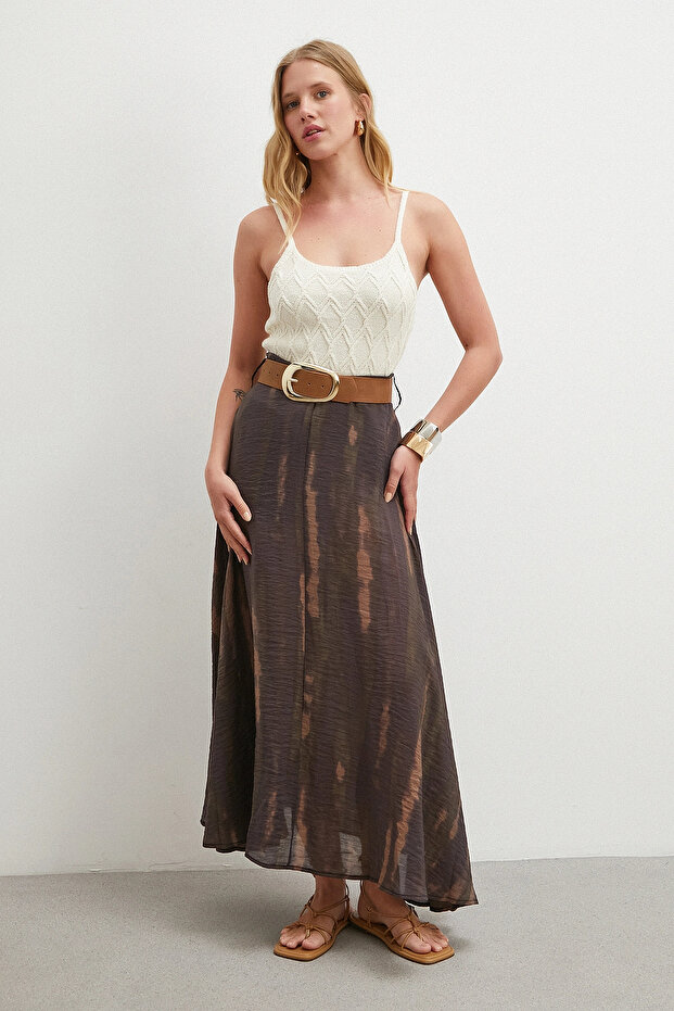 Marbling Pattern Skirt Brown