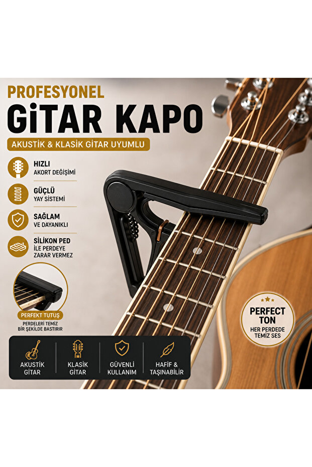 Professional Guitar Capo Compatible with Acoustic & Classical Guitars Black Capo with Strong Spring System