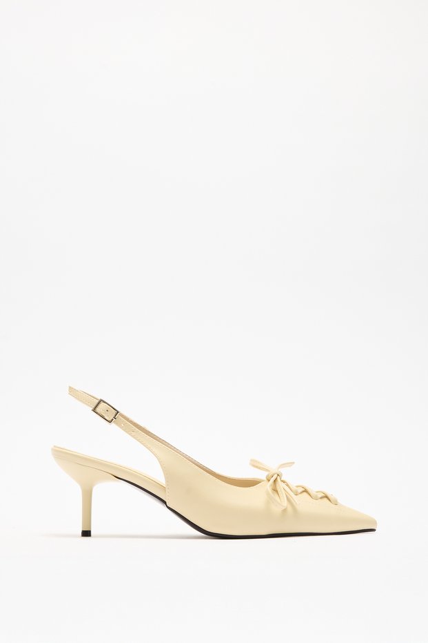 Heels 2512 - Light Yellow Women's Heels with Pointed Toe Lacing Detail