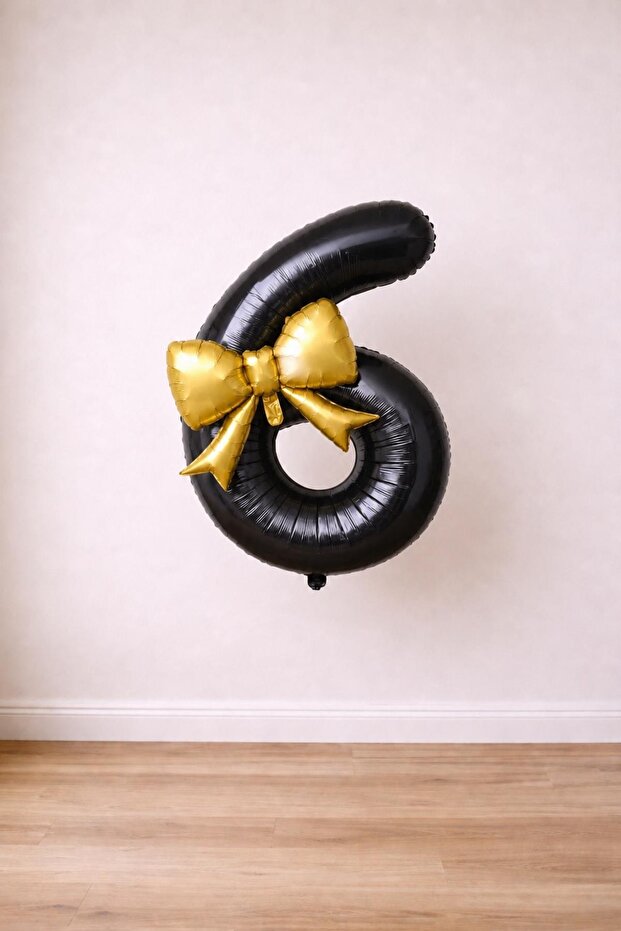 Gold Bow & Black 6 Number Foil Balloon Set