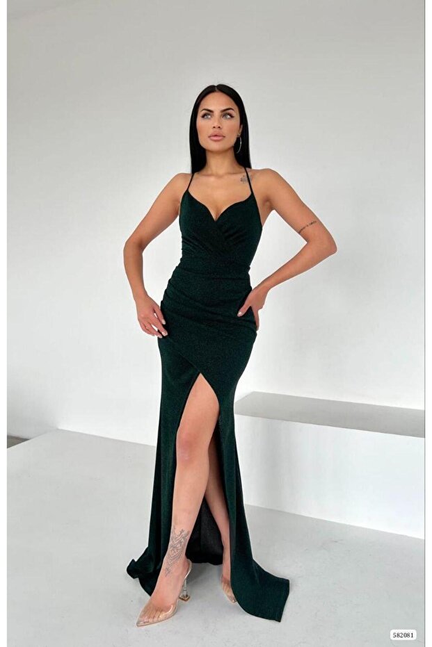 Thin Straps Double Breasted Collar Flowers Fabric Evening Dress 582081 Emerald