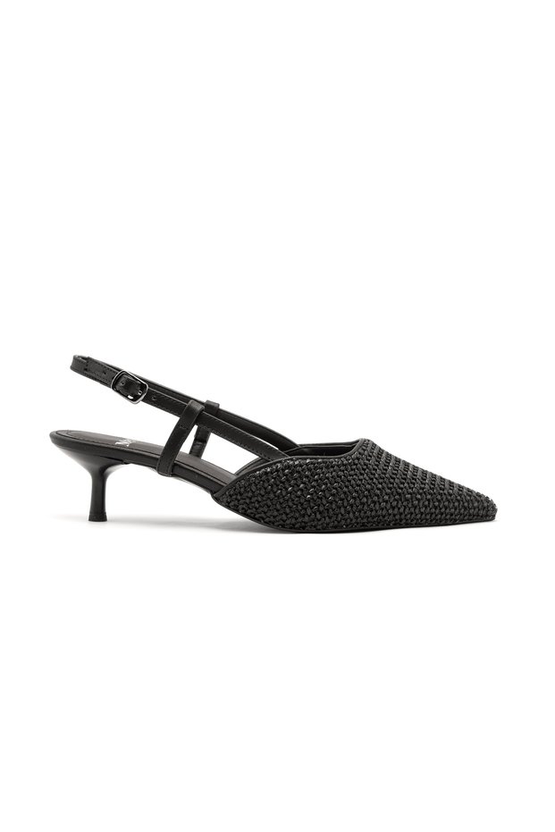 İst F80 Pointed Toe Straw Detailed Heeled Shoes