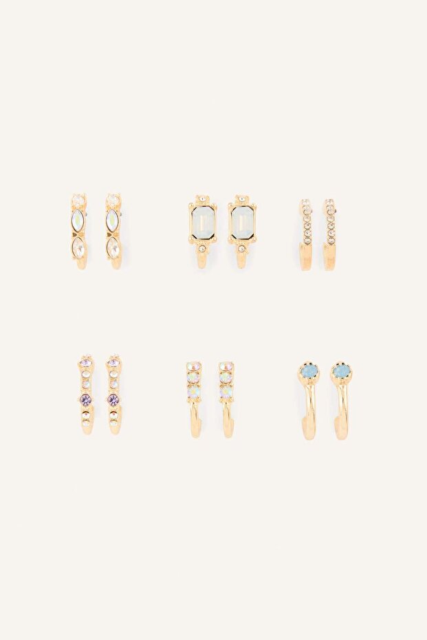 Women's Gold Color 6-Piece Stone Earring Set H7447Axns