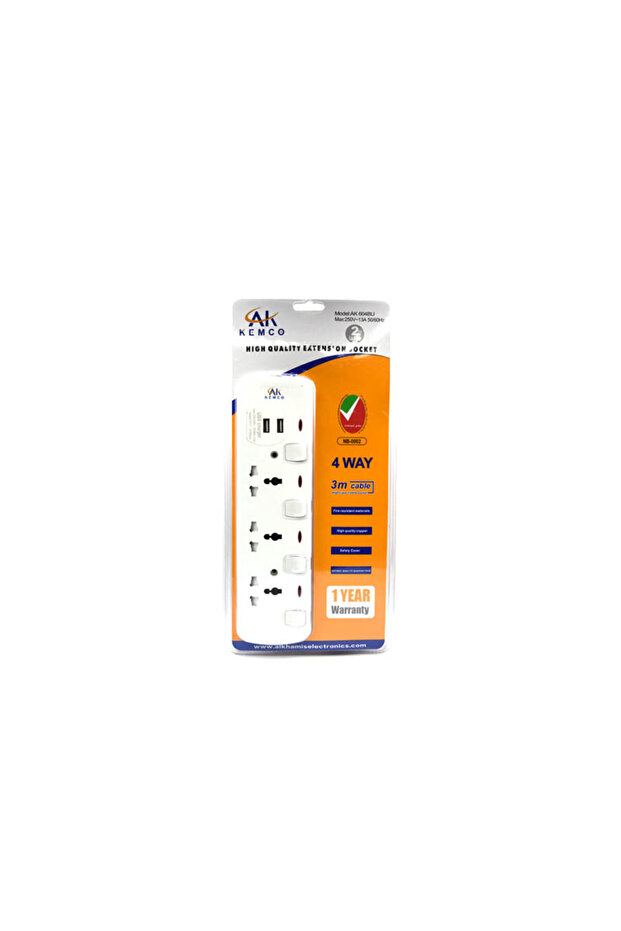 4-Way Extension Socket With USB 3m