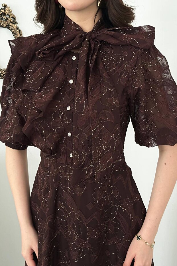 Rochie lungă cu model cu funde - 2