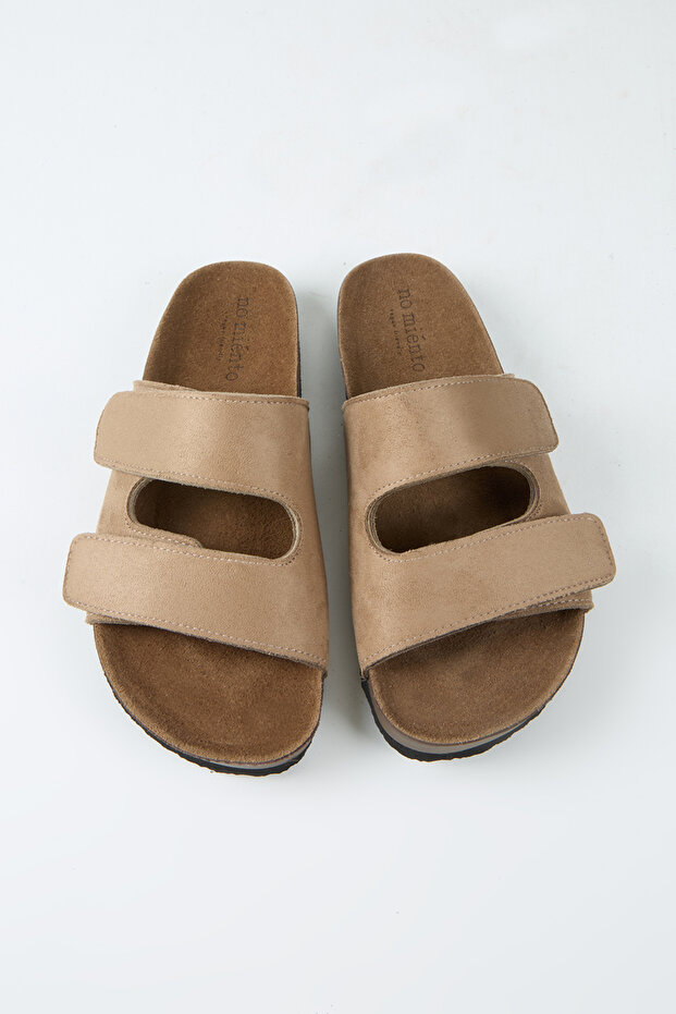 Vega Men's Vegan Leather Double-Strapped Velcro Mink Slippers