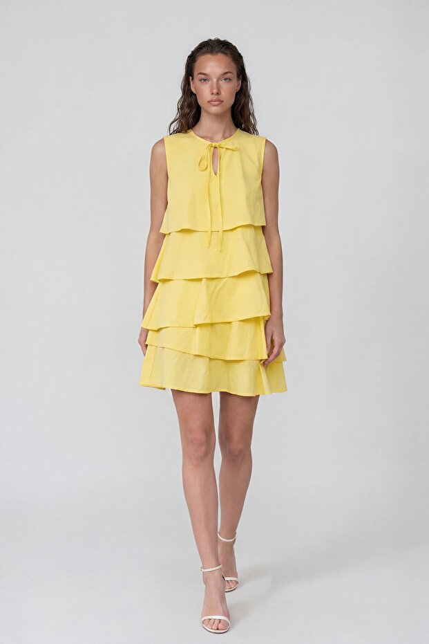 Tie-Detail Sleeveless Layered Mini Dress