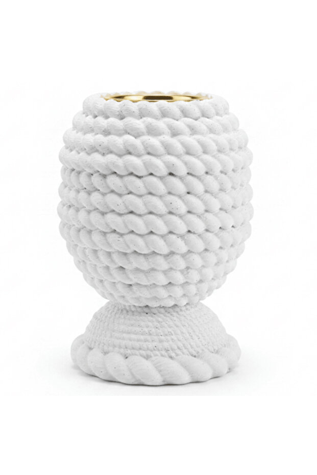 White Elegant Chalk Incense Burner | Handcrafted Bobble Texture | 12 cm | Gold Rim