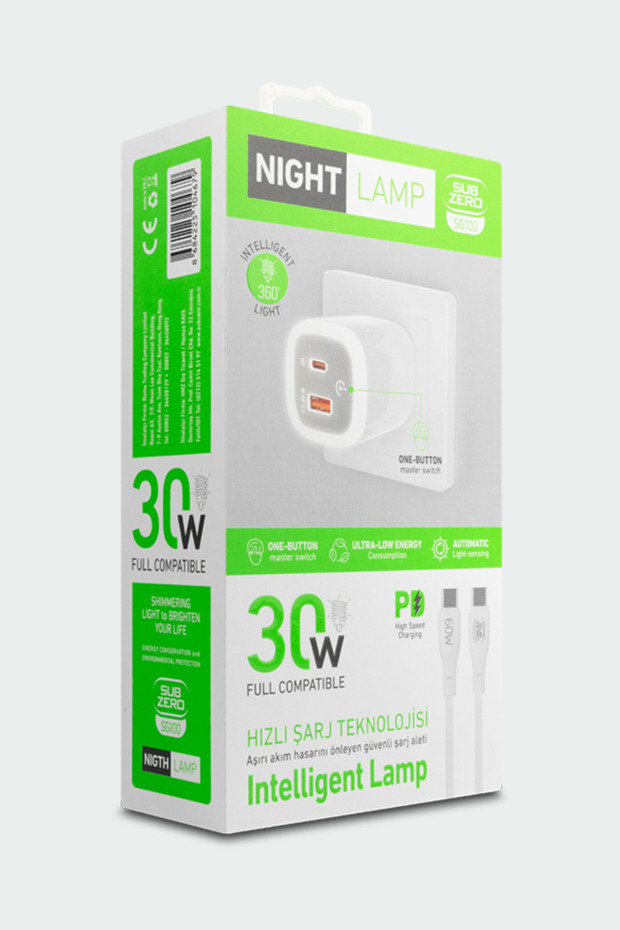 General Mobile GM 22 Uyumlu SG100 30W Gece Lambali Dokunmatik LED Hizli Sarj Aleti + Kablo - 2