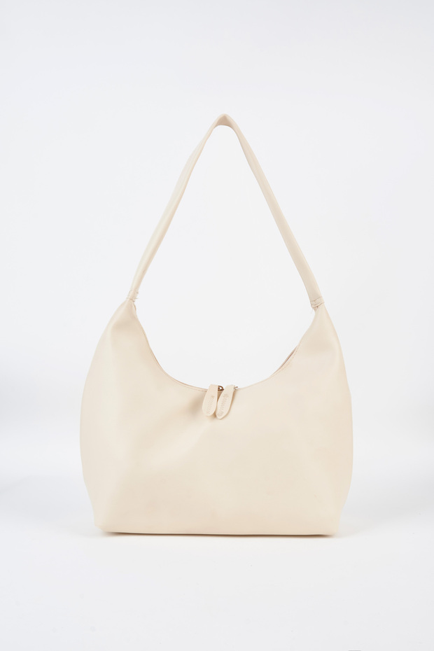 Women's Delicate Cream Medium Size Suede Zipper Closure Handbag and Shoulder Bag