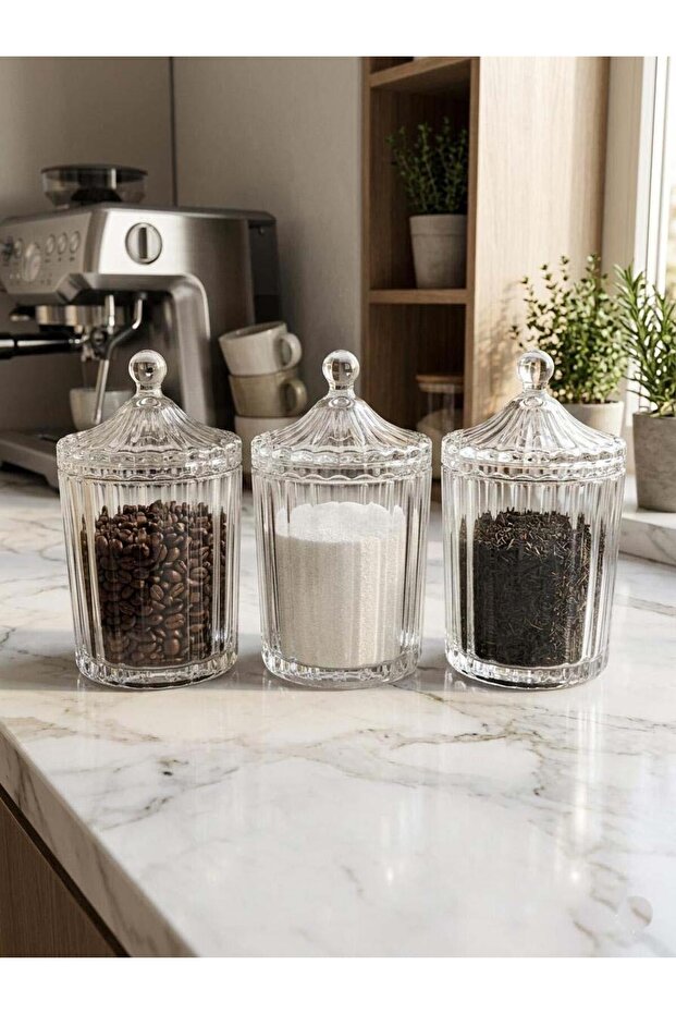Luxury Crystal Look Glass Jar Set 3 Pieces - Decorative Storage Set