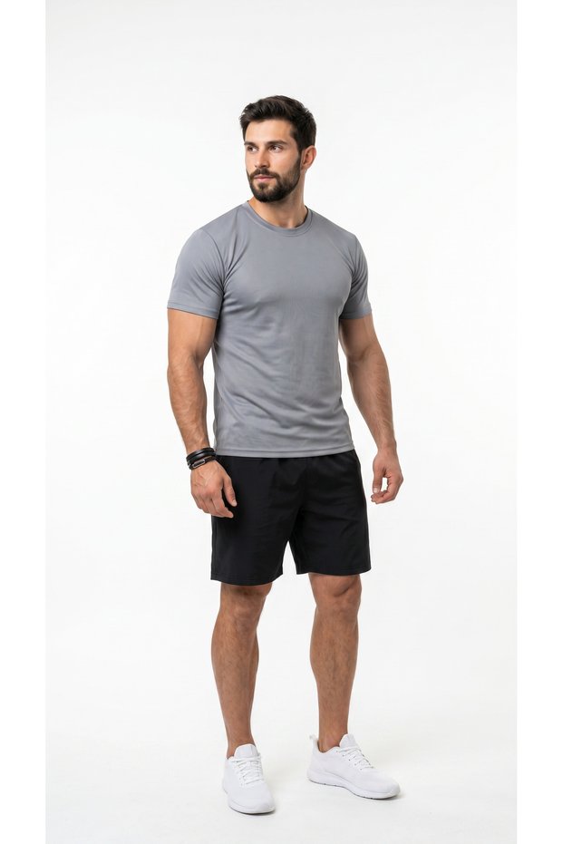 Men's Gray Sports T-Shirt Breathable Sweat-Wicking Quick-Drying Flexible Air-Permeable Fabric