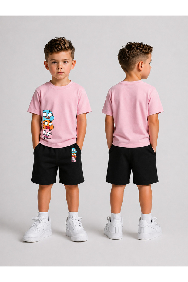 Boy's T-Shirt and Shorts Set Printed Summer Cotton Comfortable Fit Combination