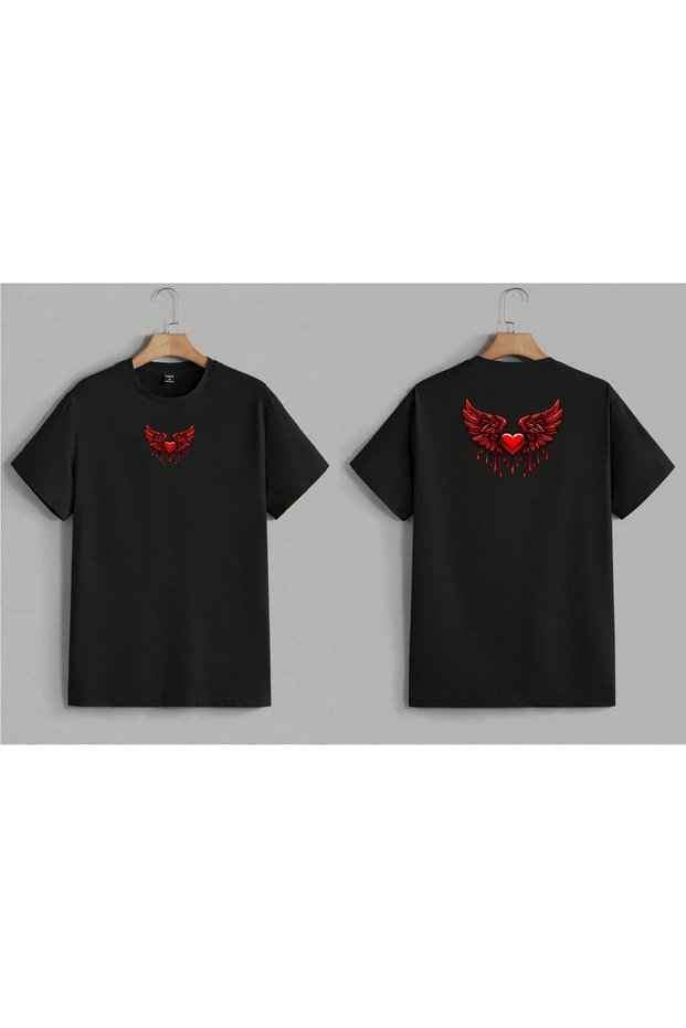 Heart and Wings Printed Oversized T-Shirt