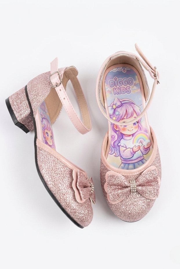 Powder Glitter Bowknot Printed Inside Girls' Evening Dress Shoes