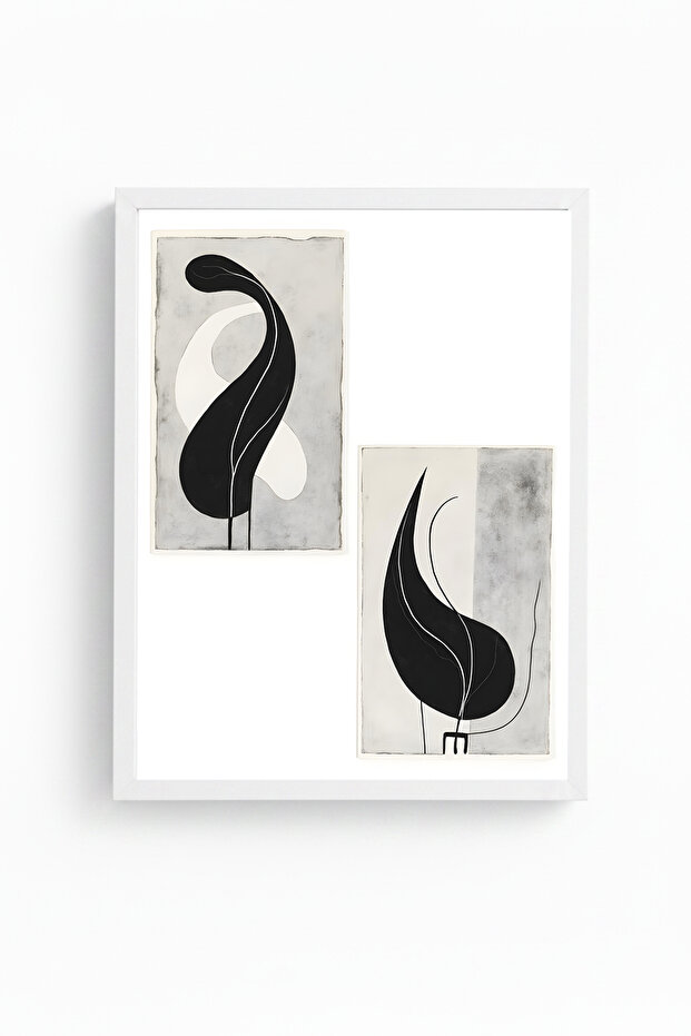 Minimal Black-White Patterned Painting with White Wooden Frame - Modern | Huhu1225