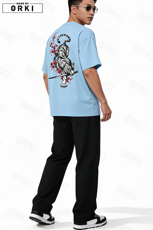 Unisex Tiger's Sword Printed Sweatshirt Top and Bottom Tracksuit Set Summer Comfortable Fit Combination