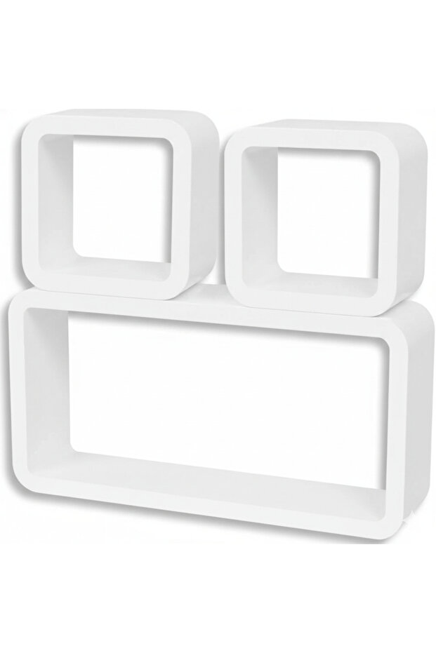 B&S Floating Wall Square Cube Shelves for Bedroom, Living Room, Bathroom, Kitchen - Wood, Set of 3, (WHITE, RECTANGULAR CUBE)
